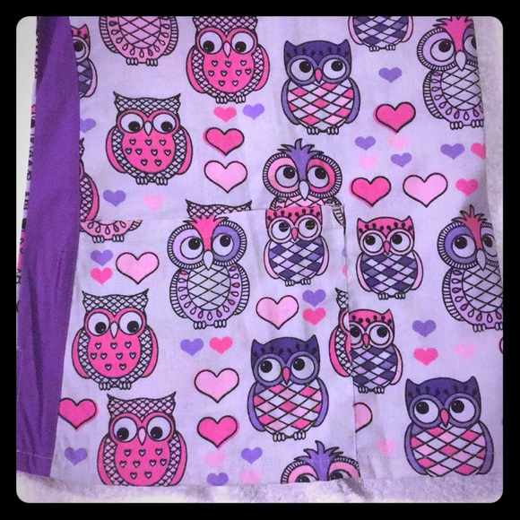 NWT 💕 OWLS HEARTS LOVE BIRD SCRUB TOP M XL - Picture 3 of 3